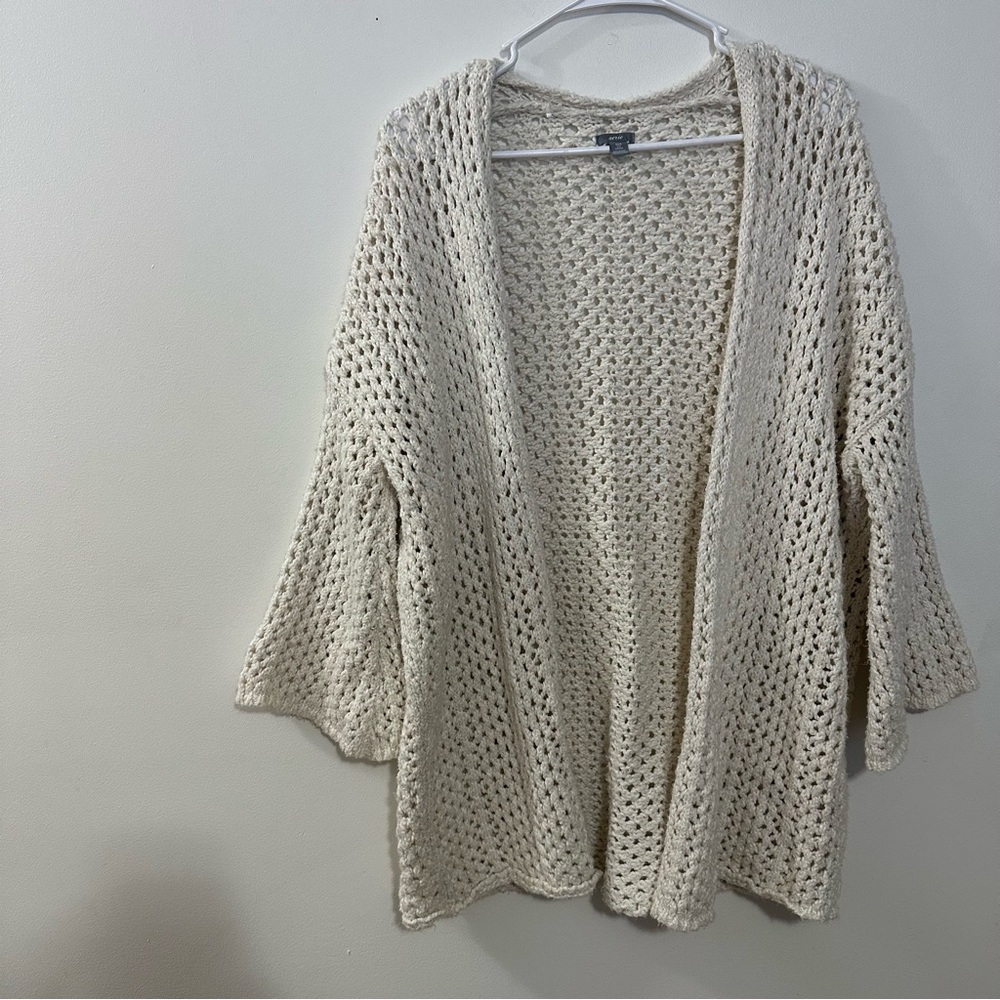 Aerie Women’s Crochet Open Cardigan Cream Size Small /‎ XS Wide Sleeve